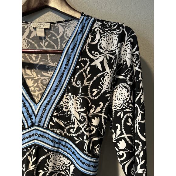 Ann Taylor Loft Women’s Large 3/4 Sleeve Blouse Top Floral Tie Waist Slimming - Picture 3 of 8